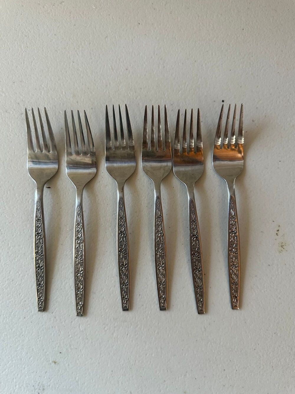 6 Vintage Rogers Co La Spana By Stanley Roberts Floral Stainless Salad Forks Set